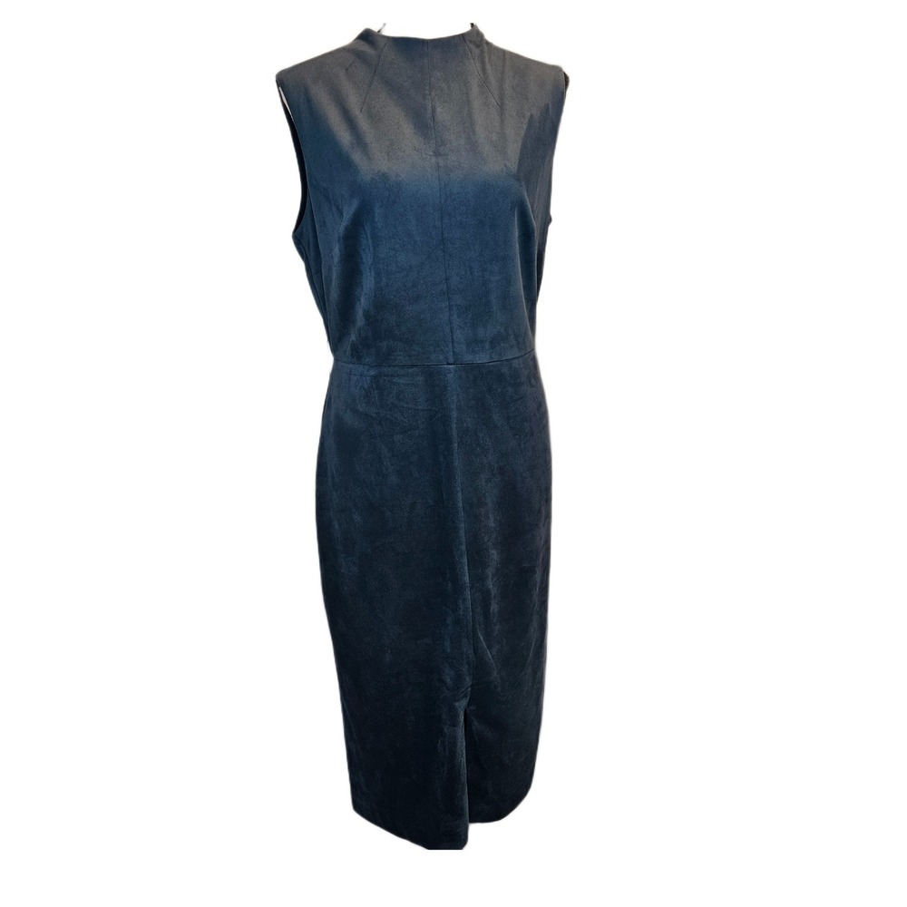 Alexia Admor Size 10 Teal‎ Faux Suede Sleeveless Sheath Midi Dress